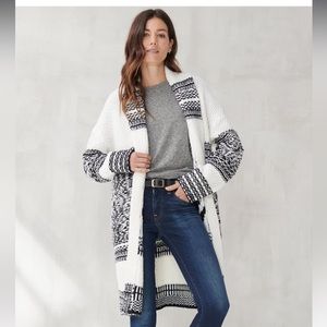Lucky brand border print shawl cardigan size small black white